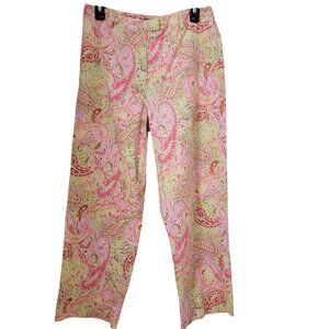 Charter Club Golf Size 10 Pistachio Green and Pink Paisley Ankle Length Pants